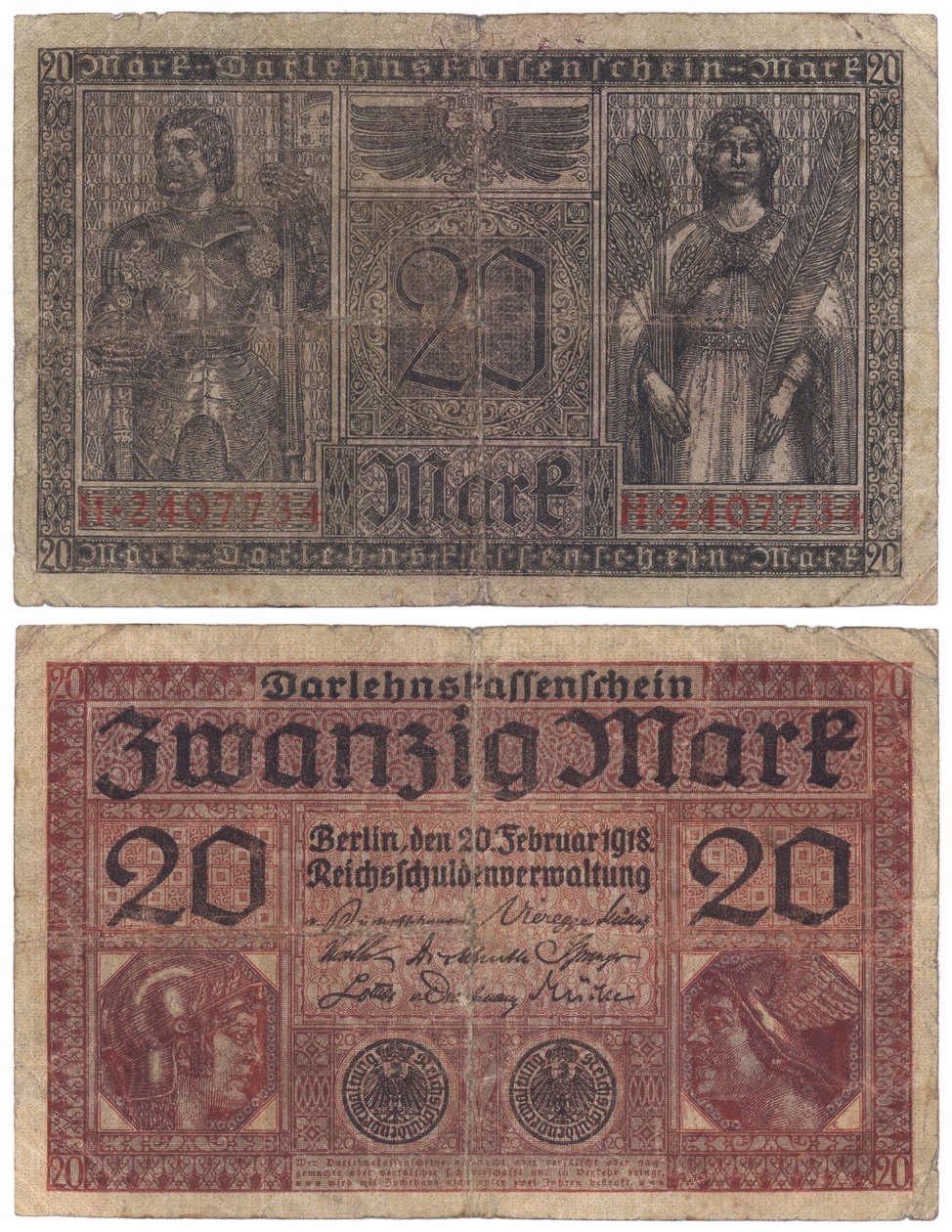En tyve marks seddel, 1918 (recto og verso) af German School