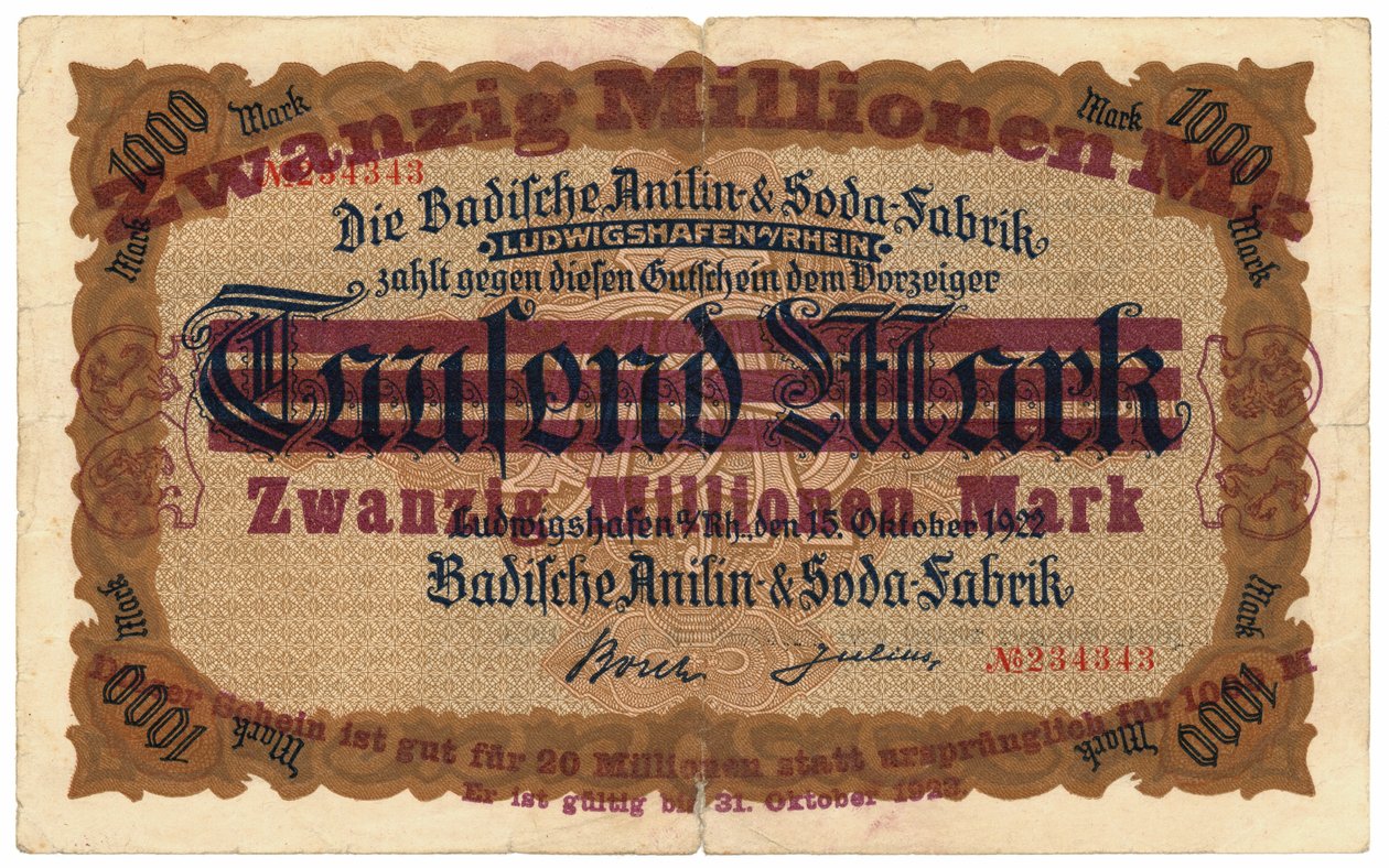 En seddel på tyve millioner mark, 1922 af German School