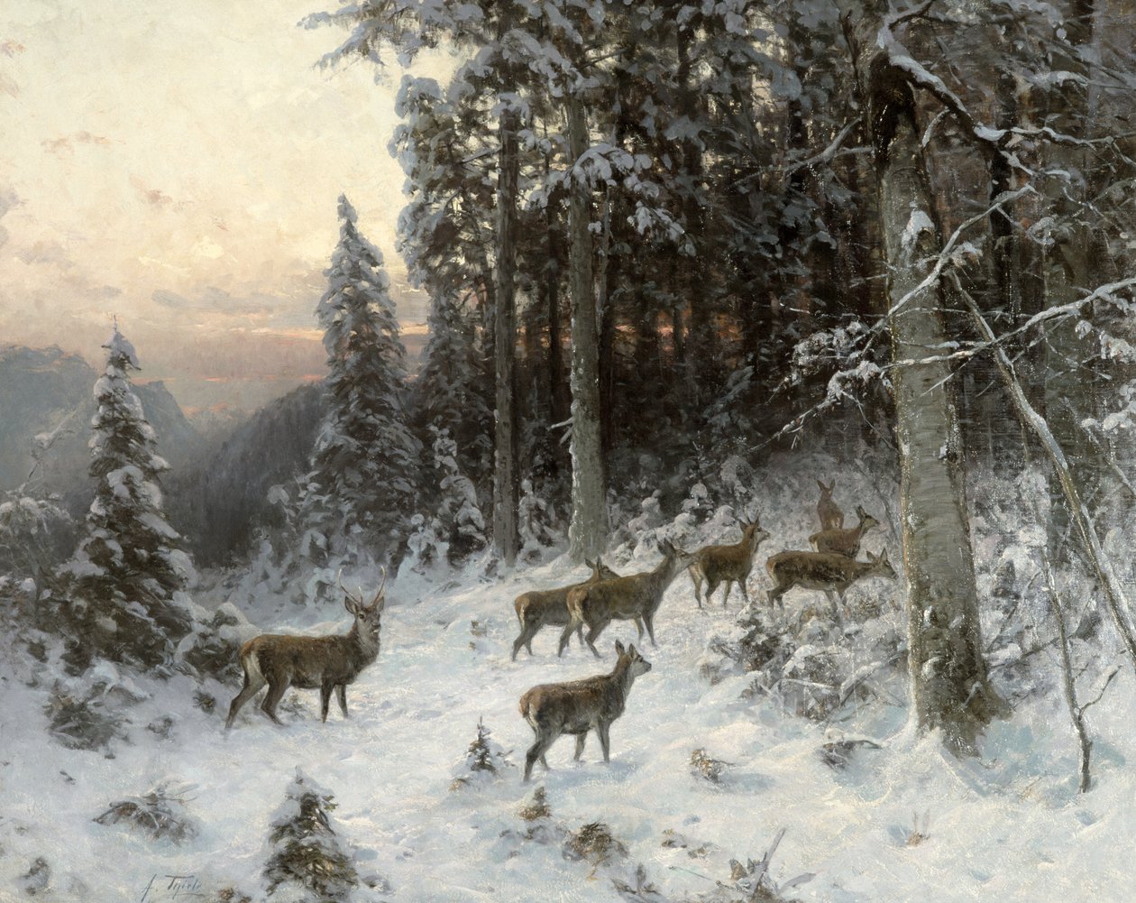 En vinteraften i Schwarzwald, ca. 1880 af German School