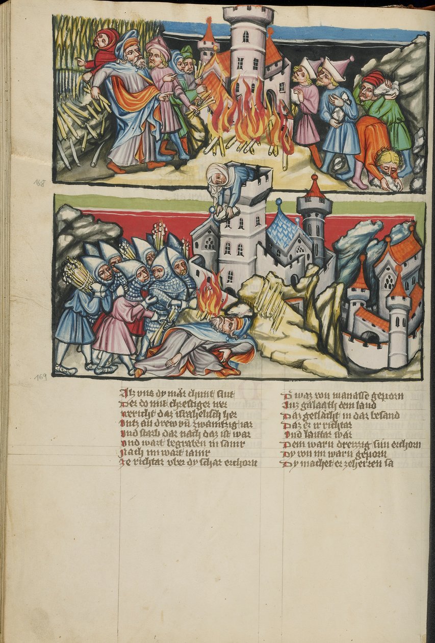 Abimelech-belysninger fra Weltchronik Ms 33 fol. 137v, c.1400-10 (tempera, guld- og sølvmaling, blæk på pergament) af German School