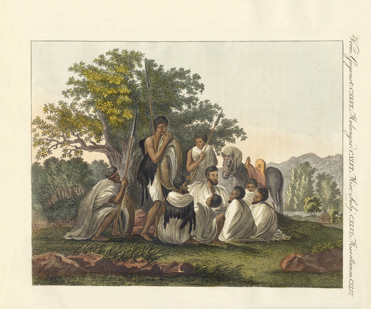 Abessiniere hviler under deres rejse (farvet indgravering) af German School