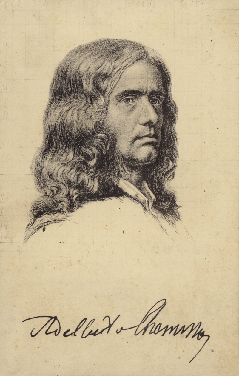 Adalbert von Chamisso (1781-1838), tysk digter og botaniker (litografi) af German School