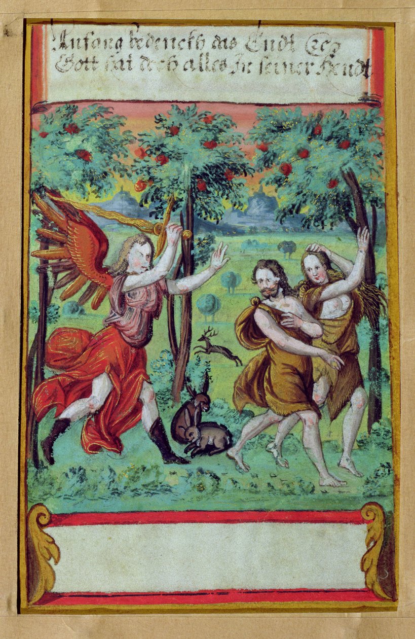 Adam og Eva fordrevet fra Edens Have, ca. 1640 (gouache på vellum) af German School