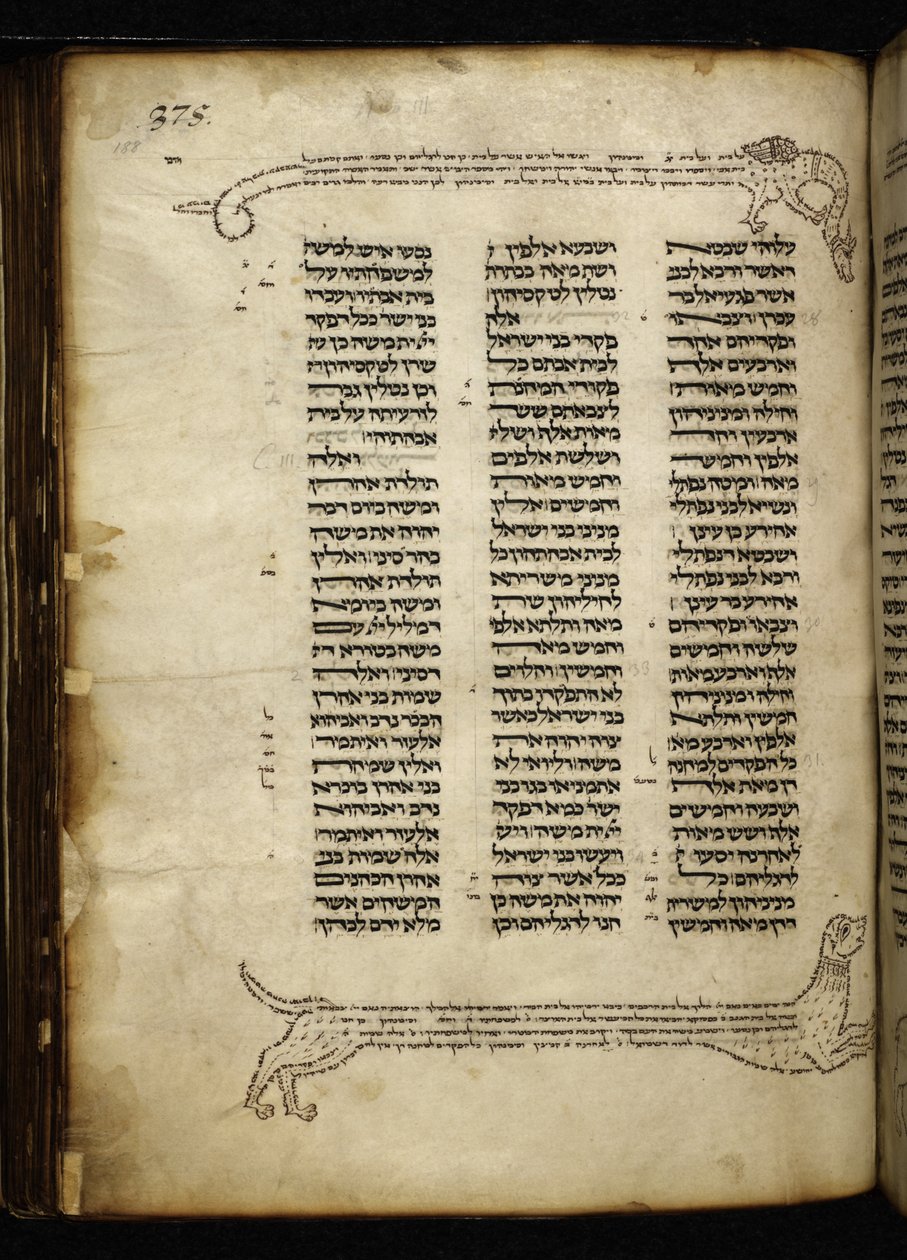 Tilføje. 21160, f.188, Mikrografi af to hunde, der jager en hjort, træ med fugle og en drage, ved Nummer (kap. 2-3). af German School