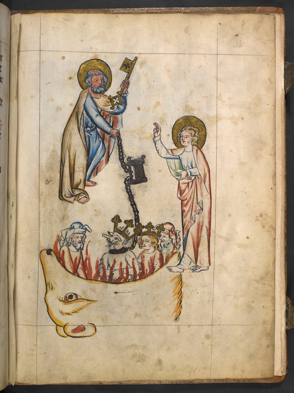 Tilføj MS 15243 f.34r Angel, der holder nøglen til et bundløst hul, illustration fra 