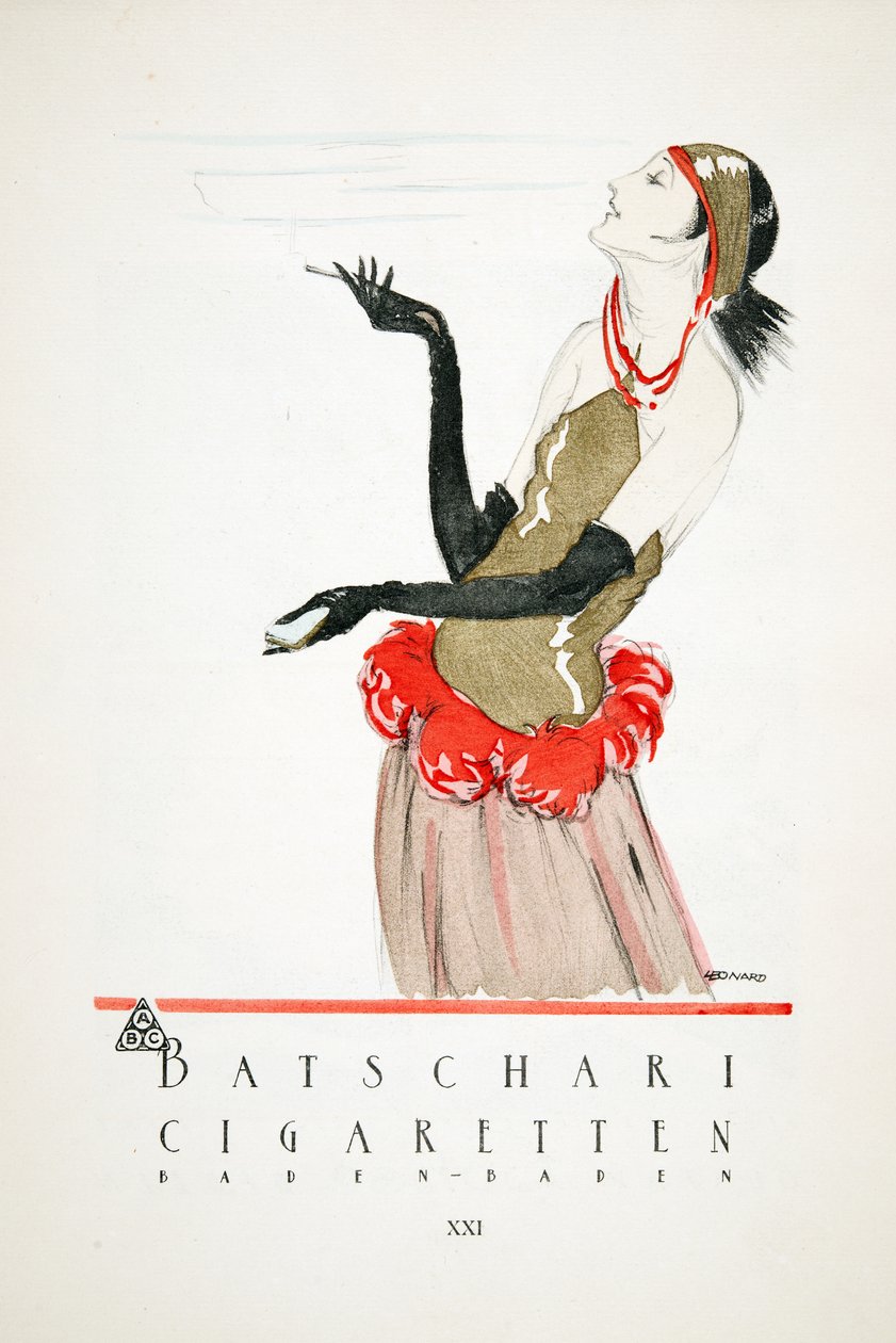 Annonce for "Batschari Cigaretten", fra Styl, pub.1922 (pochoir print) af German School