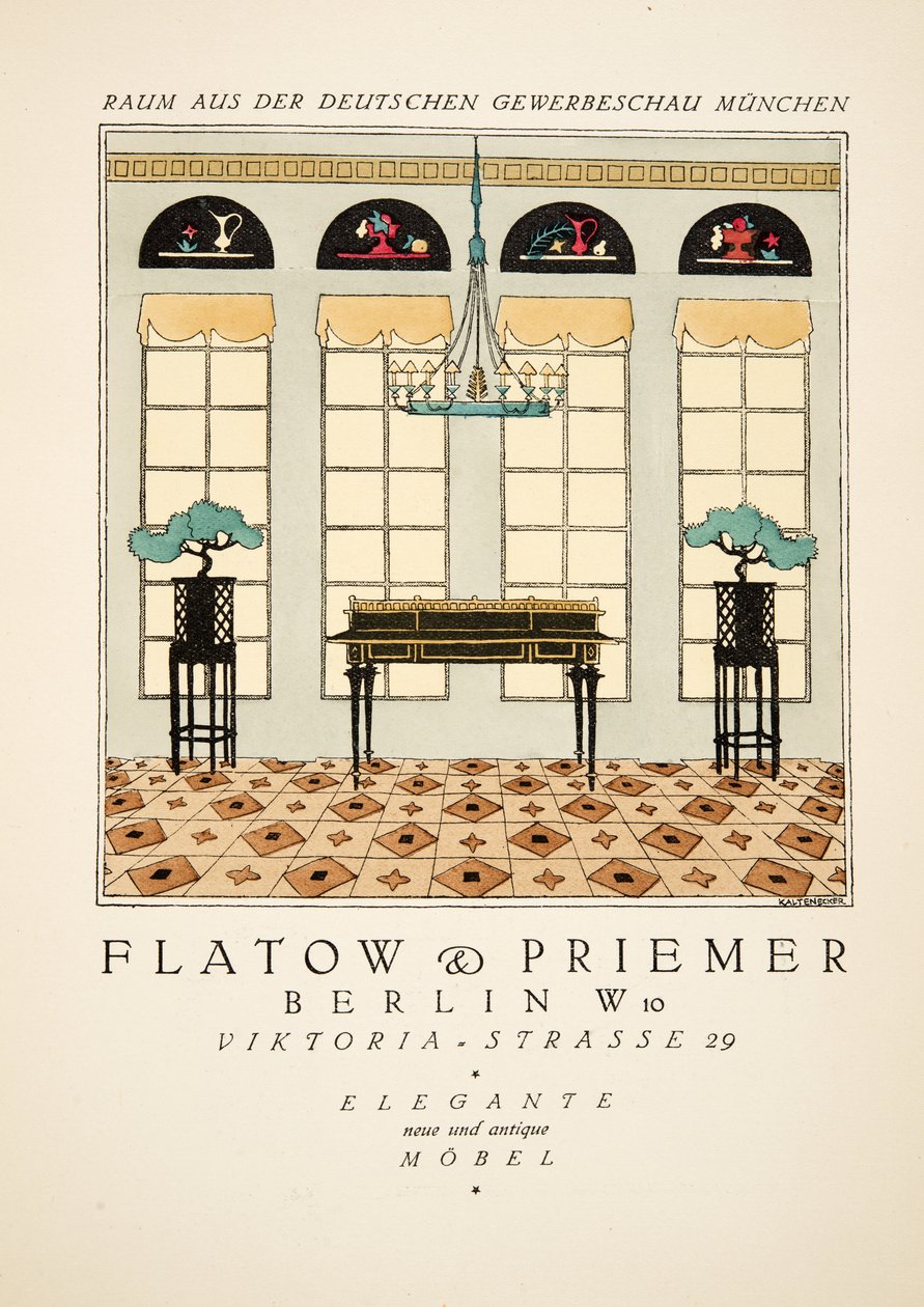 Annonce for "Flatow & Priemer", fra Styl, pub.1922 (pochoir print) af German School