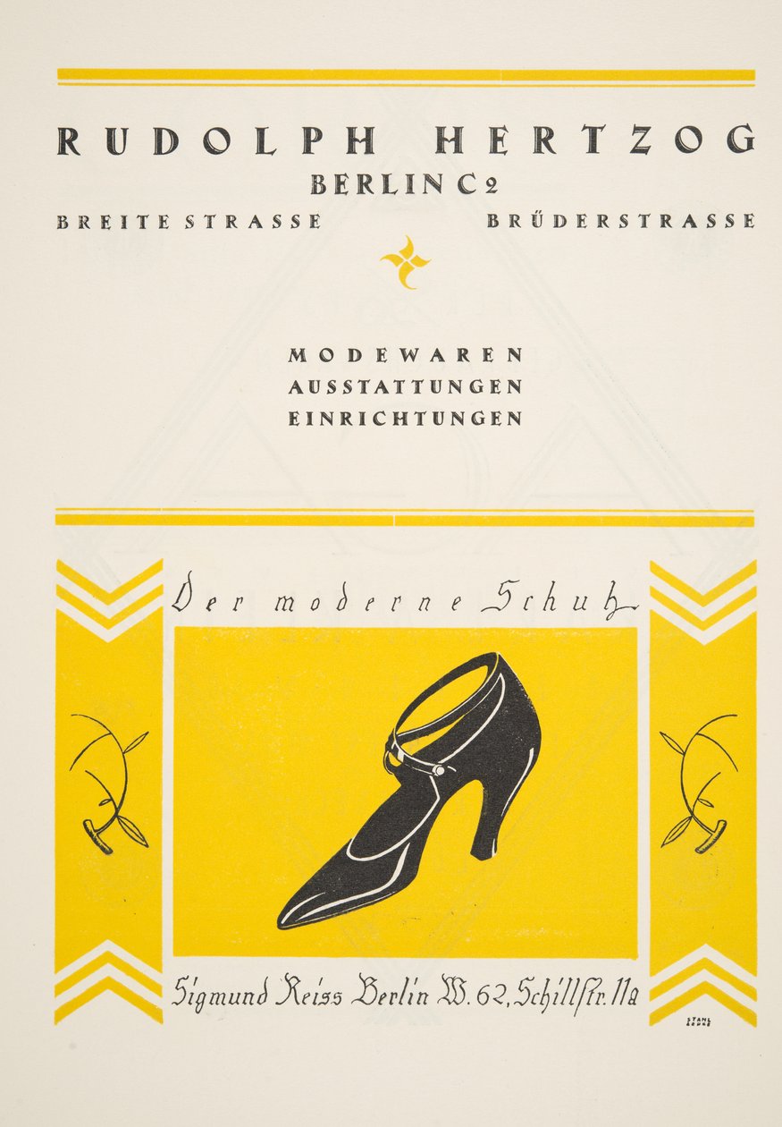 Annonce for Rudolph Hertzog Shoes, fra Styl, pub.1922 (pochoir print) af German School