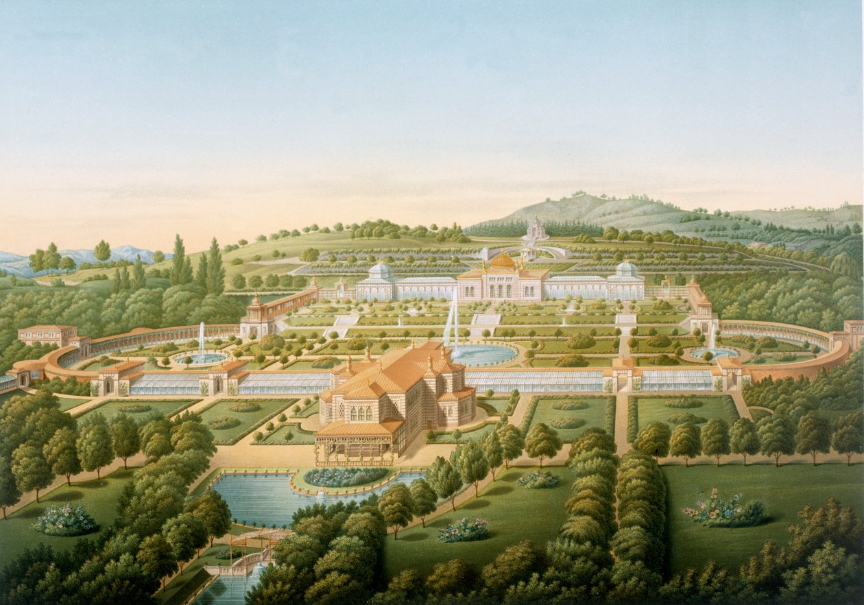 Luftfoto af kong Guillaume af Würtembergs villa, udgivet 1860 af German School