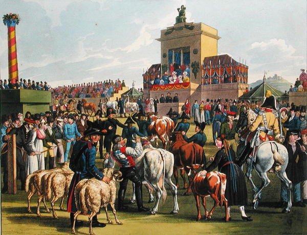 Landbrugsudstilling i Cannstatt, Württemberg, ca. 1820 (farvegravering) af German School