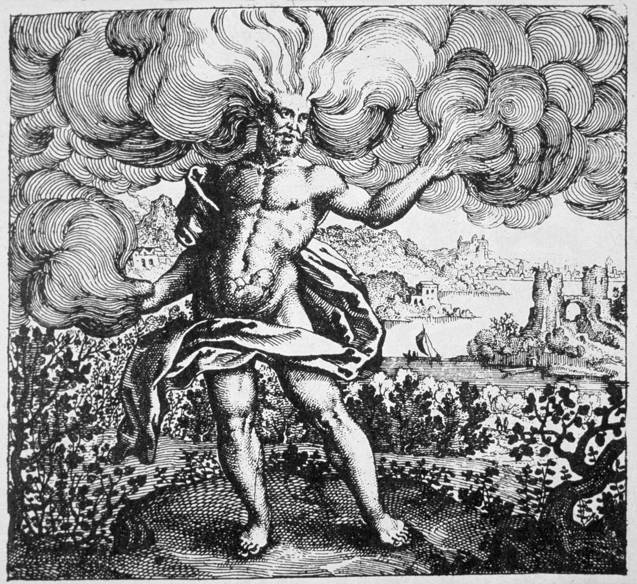 Alchemical Allegory: The Wind hash carryed it in his Body, fra Srutinium Chumicum af Michael Majer (1687) illustreret i en magisk historie udgivet sidst i det 19. århundrede af German School