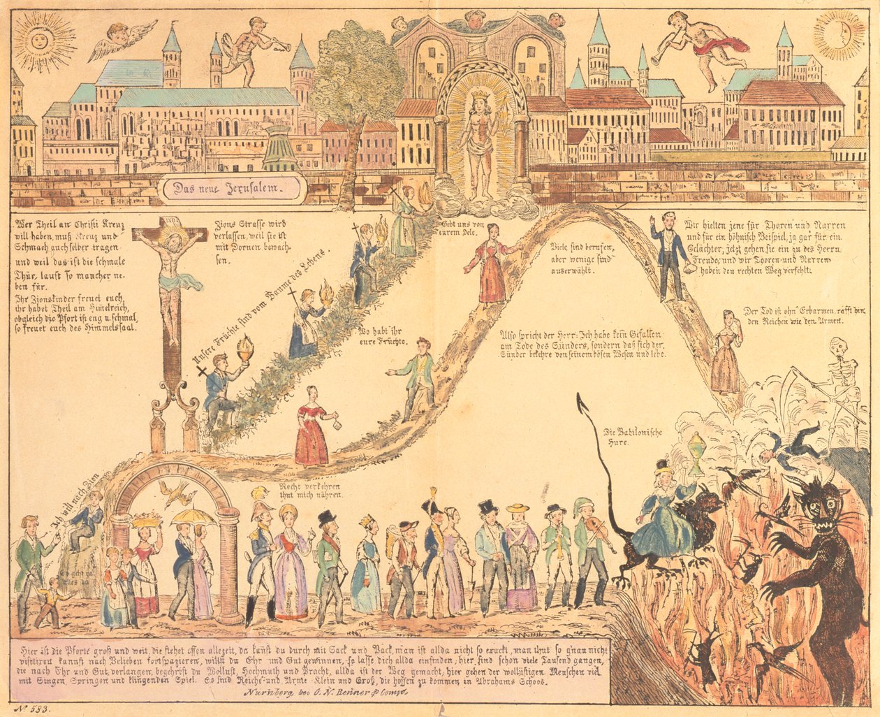Allegorisk skildring af kristent og jordisk liv, udgivet af G.N. Benner, Nürnberg, ca. 1830 af German School