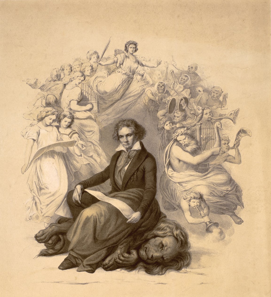 Allegorisk portræt af Ludwig van Beethoven (1770-1827) af German School