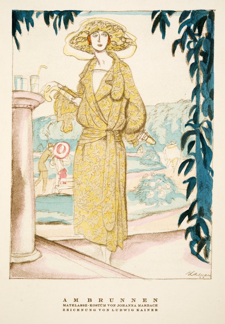 Am Brunnen, outfit af Johanna Marbach, fra Styl, pub.1922 (pochoir print) af German School