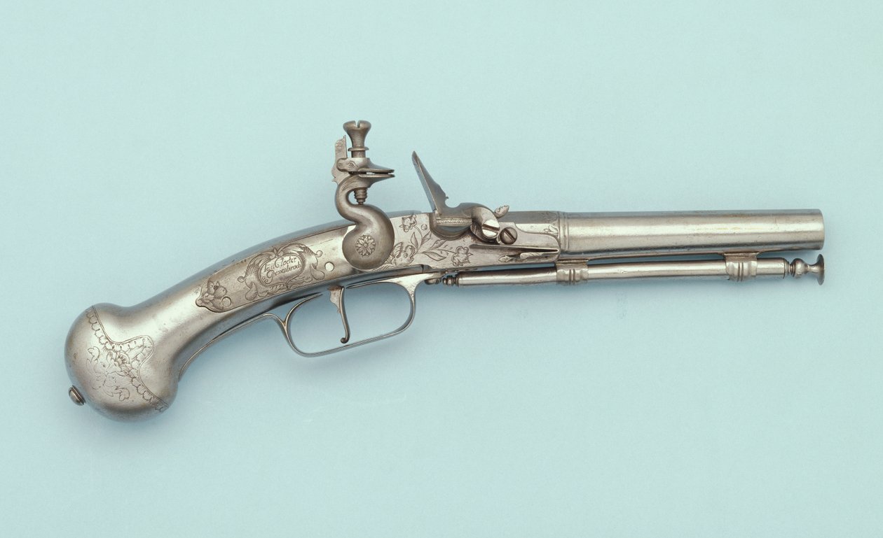 En flintlåspistol af stål, Jan Cloeter a Grevenbroich, ca. 1660 af German School