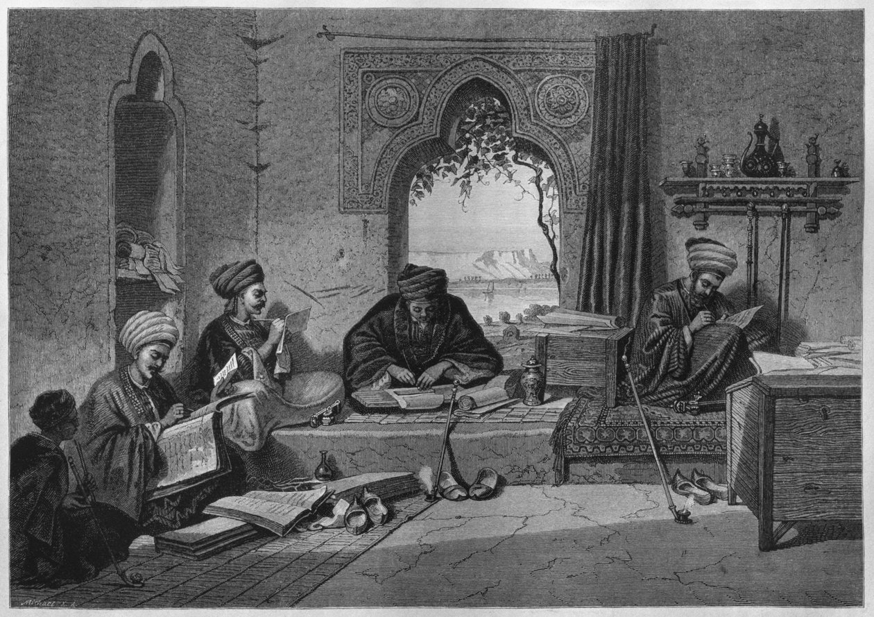 Et kontor i Girgeh, fra LEgypte af Georg Moritz Ebers (1837-98), 188 (bw gravering) af German School