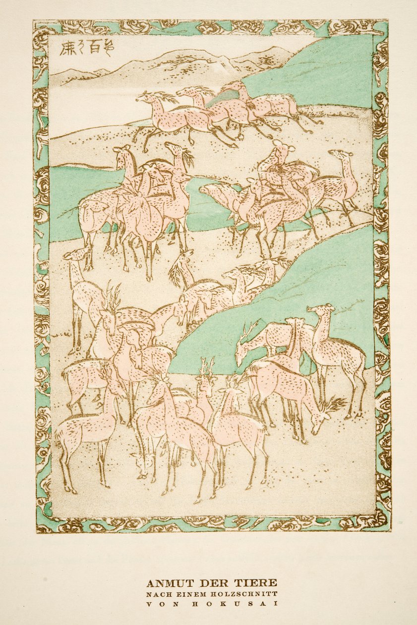 "Anmut der Tiere" efter et træsnit af Hokusai, fra Styl, pub.1922 (pochoir print) af German School