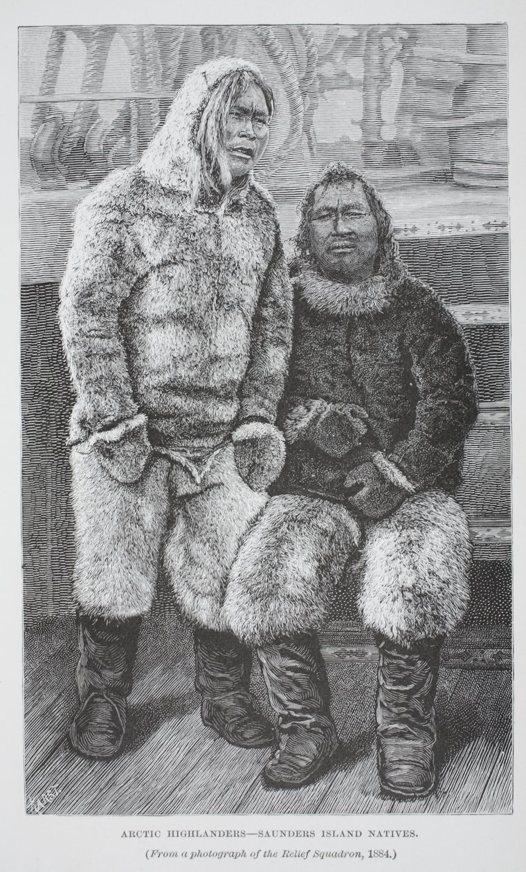 Arctic Highlanders - Saunders Island Natives, pub. London 1886 (gravering) af German School
