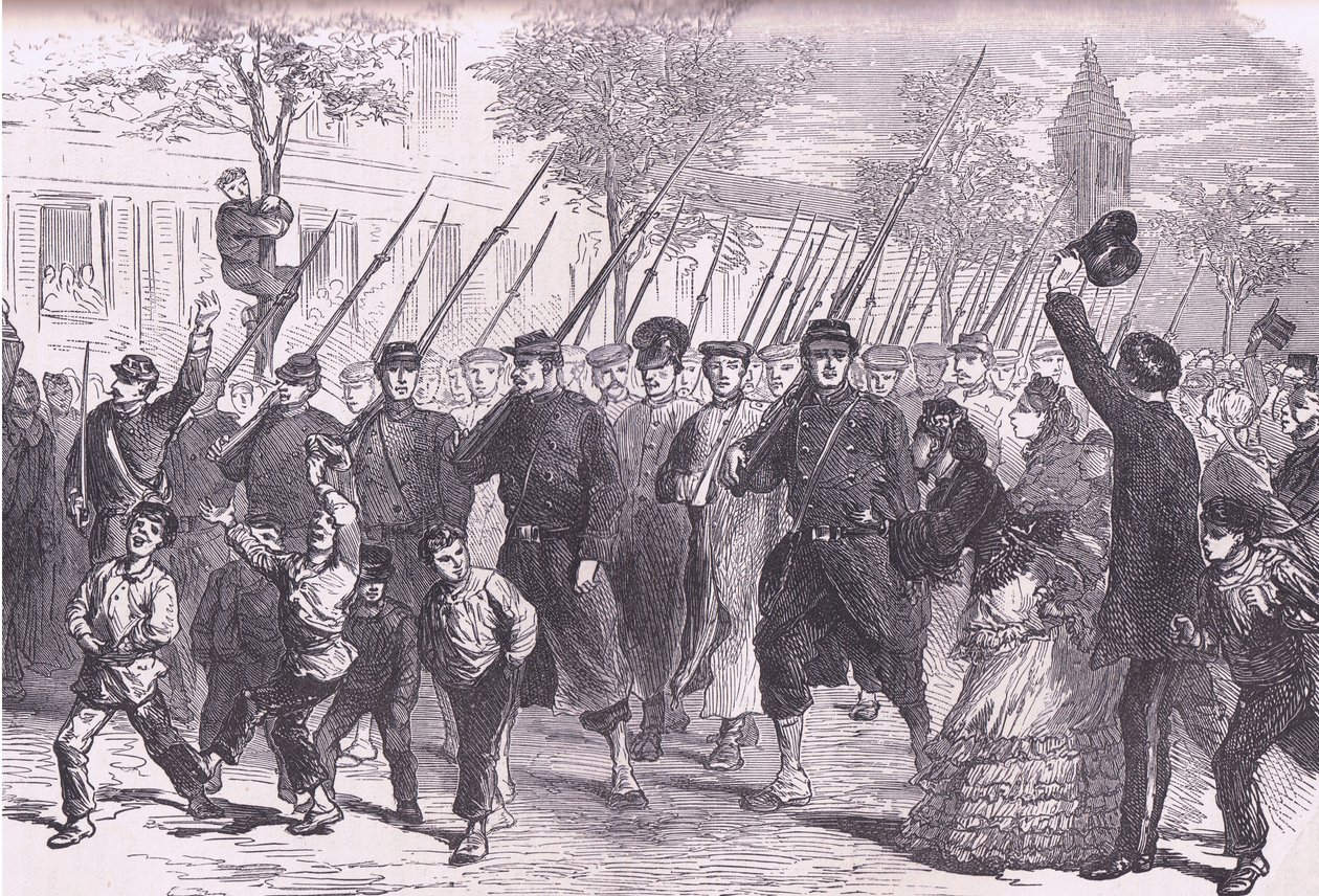 Ankomst til Paris af preussiske fanger efter slaget før Bagneun, Cassells historie om krigen mellem Frankrig og Tyskland udgivet af Cassell and Company Limited, ca. 1890 (litho) af German School