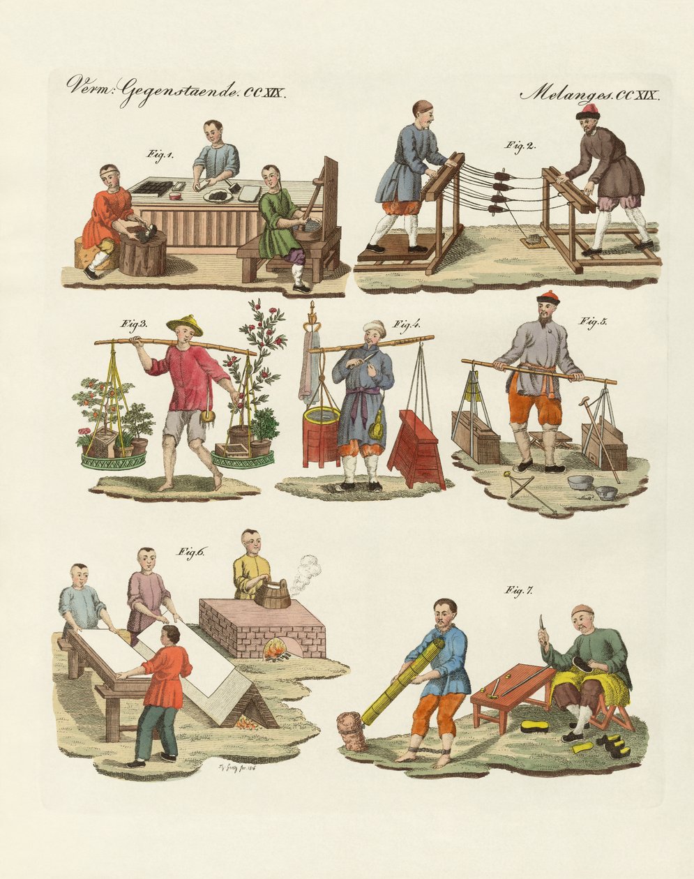 Kunst og håndværk i Kina (farvet gravering) af German School