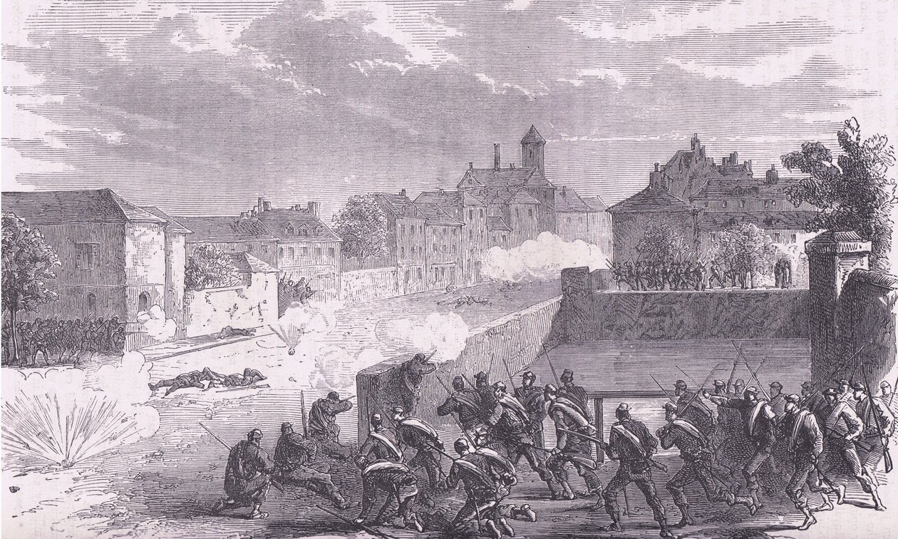 Attack on Le Bourget, Cassells historie om krigen mellem Frankrig og Tyskland udgivet af Cassell and Company Limited, ca. 1890 (litho) af German School