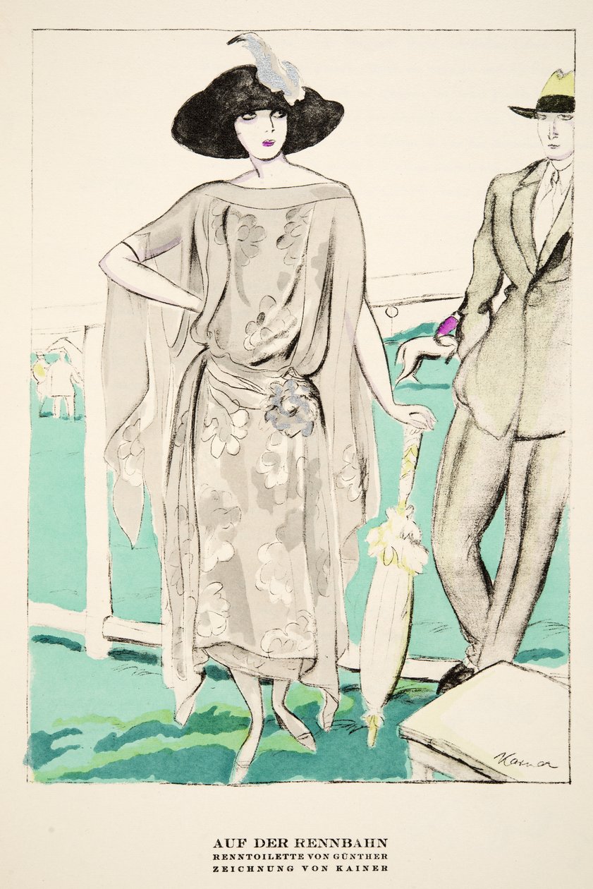 "Auf der Rennbahn", reklame for Racing Outfits by Gunther, fra Styl, pub.1922 (pochoir print) af German School