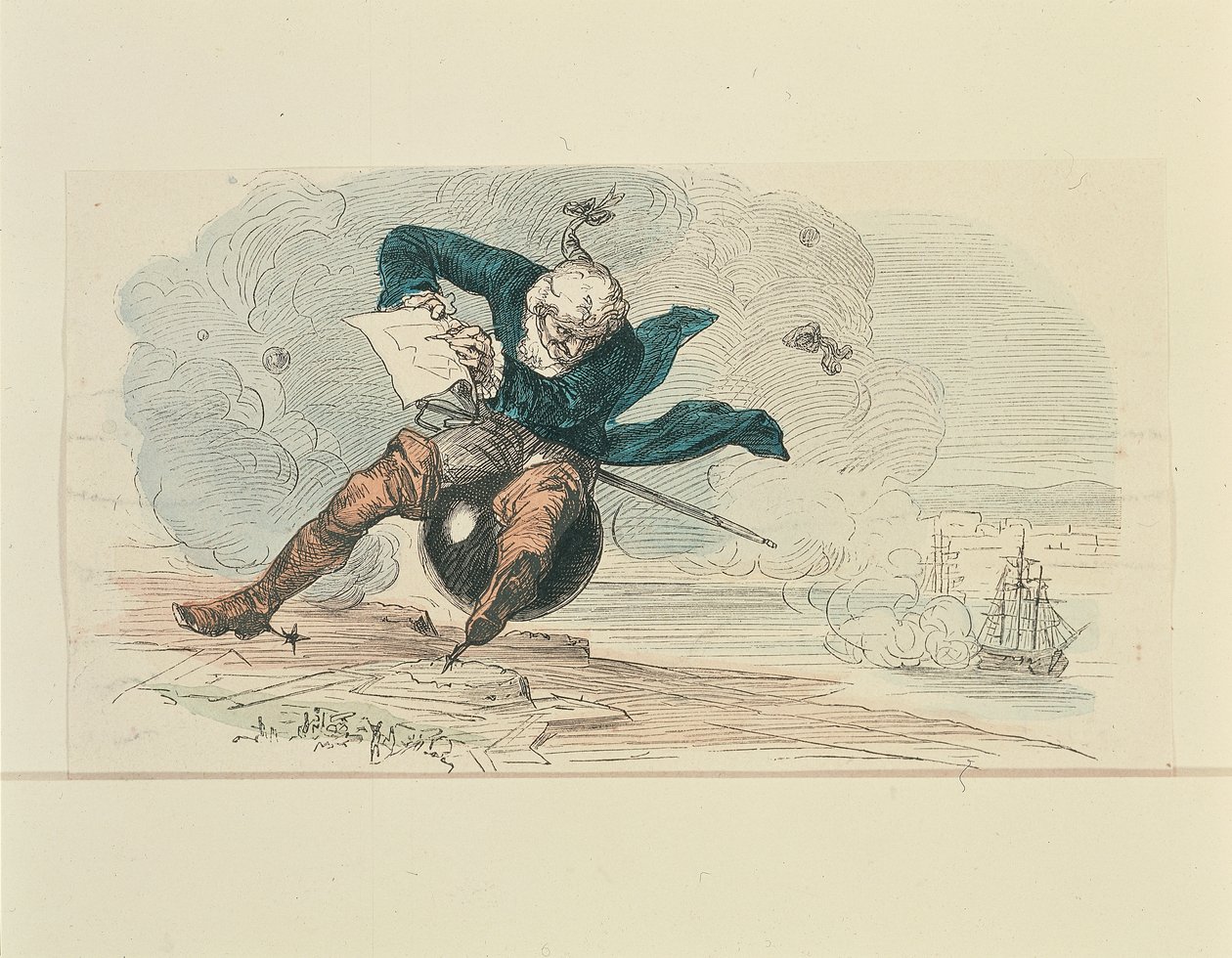 Baron Munchausen (farve litho) af German School