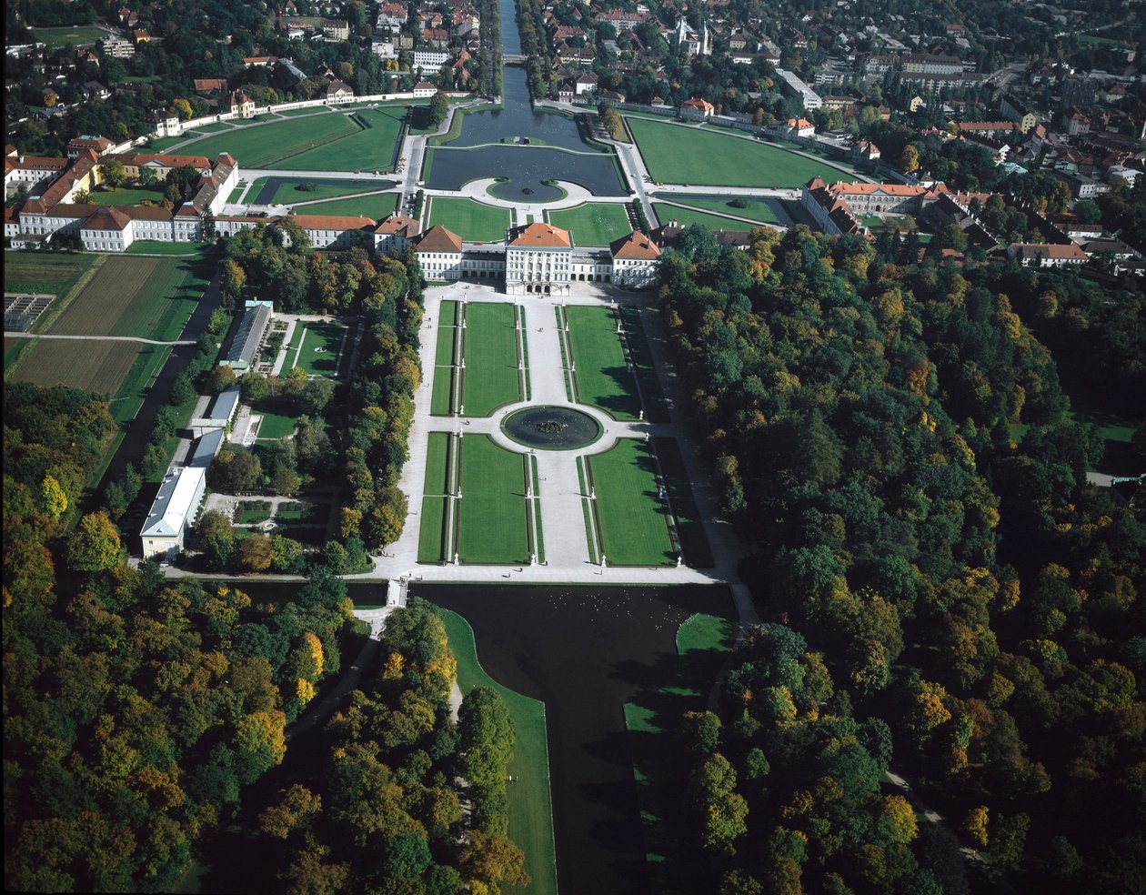 Barokkunst: Luftfoto af Nymphenburg Park, München fra det 17. århundrede, Tyskland af German School