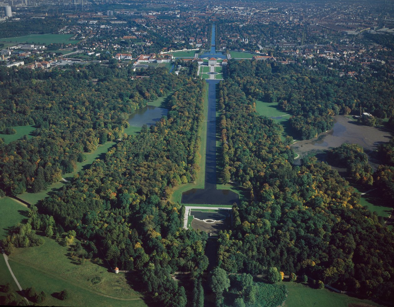 Barokkunst: Luftfoto af Nymphenburg Park, München fra det 17. århundrede, Tyskland af German School