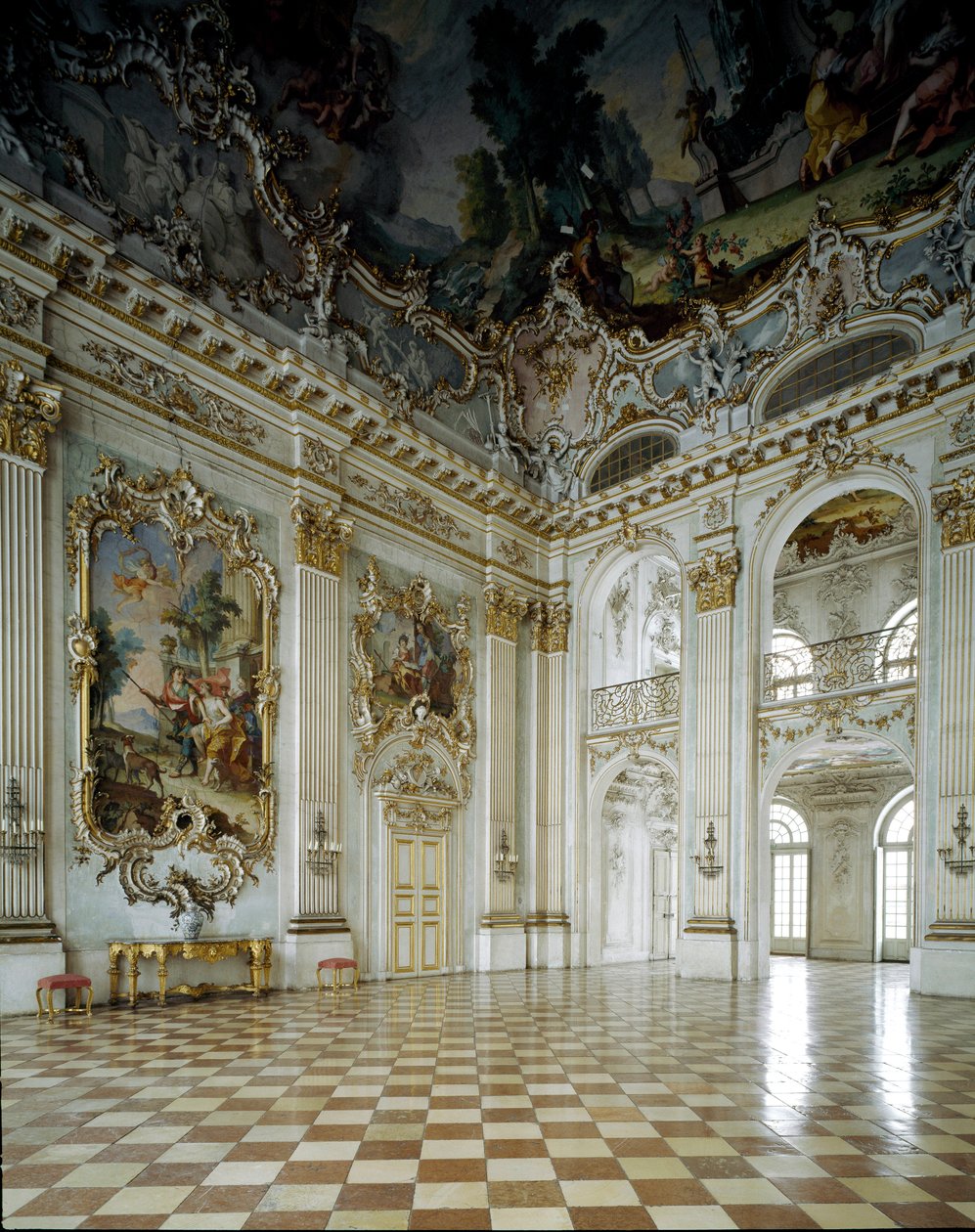 Barokkunst: udsigt over Grand Salon. 1600-tallet Palace Nymphenburg, München Tyskland af German School