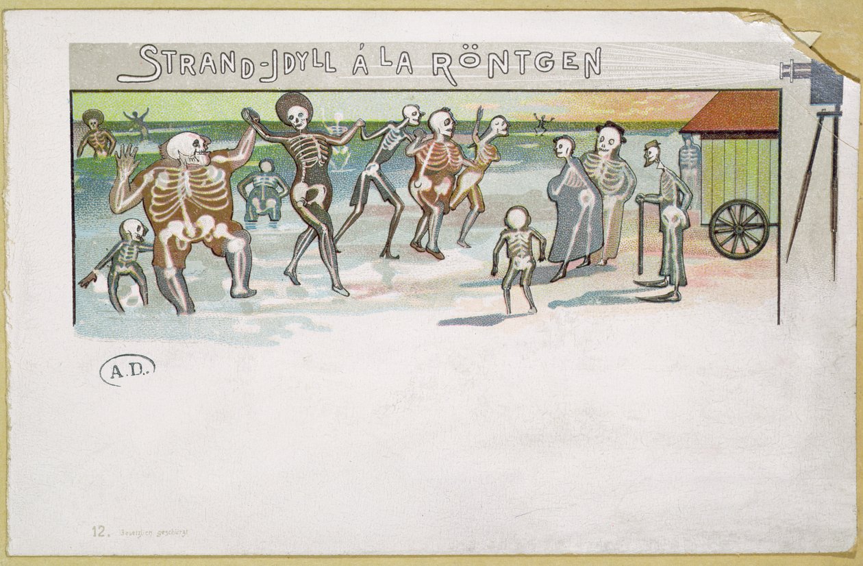 Strandidyl i Rontgen-stil, tegneserie om røntgenstråler, ca. 1896-99 (farvestik) af German School