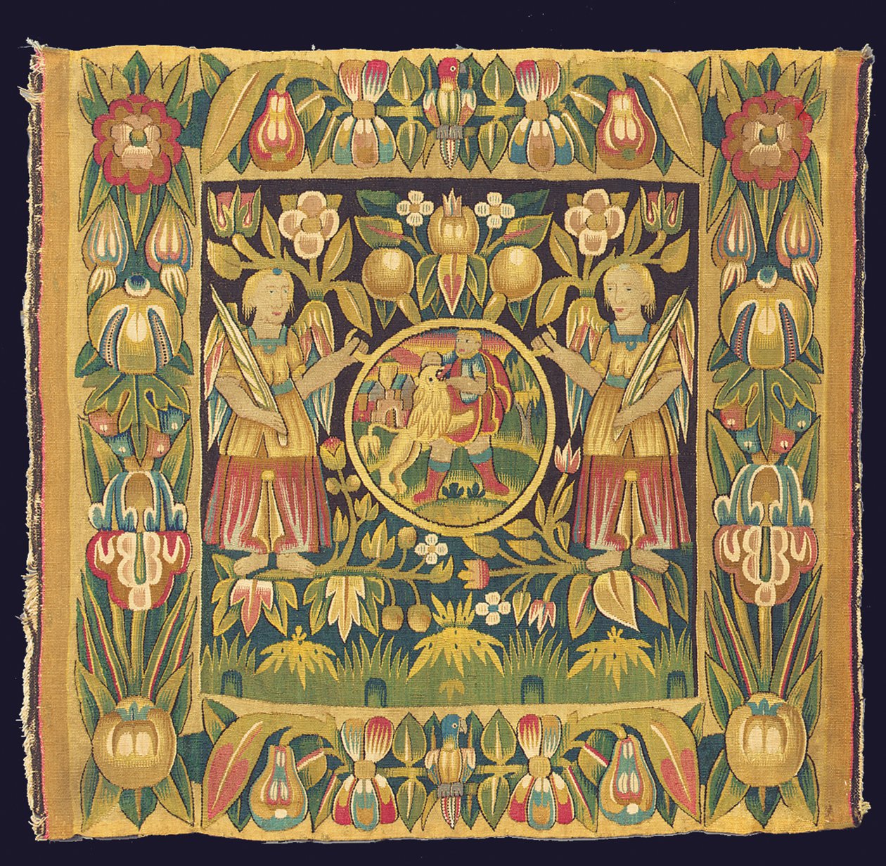 Bibelsk gobelinpanel forestillende Samson og Løven, muligvis 1600-tallet, Nordtyskland, Slesvig-Holsten eller Hamborg af German School