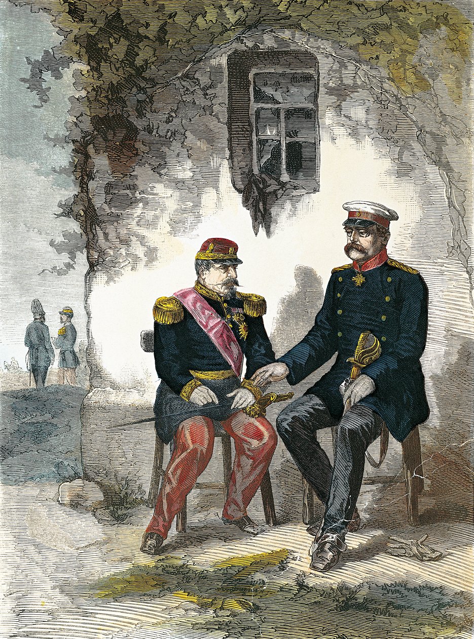 Bismarck taler med Napoleon III efter hans tilfangetagelse i slaget ved Sedan, 2. september af German School