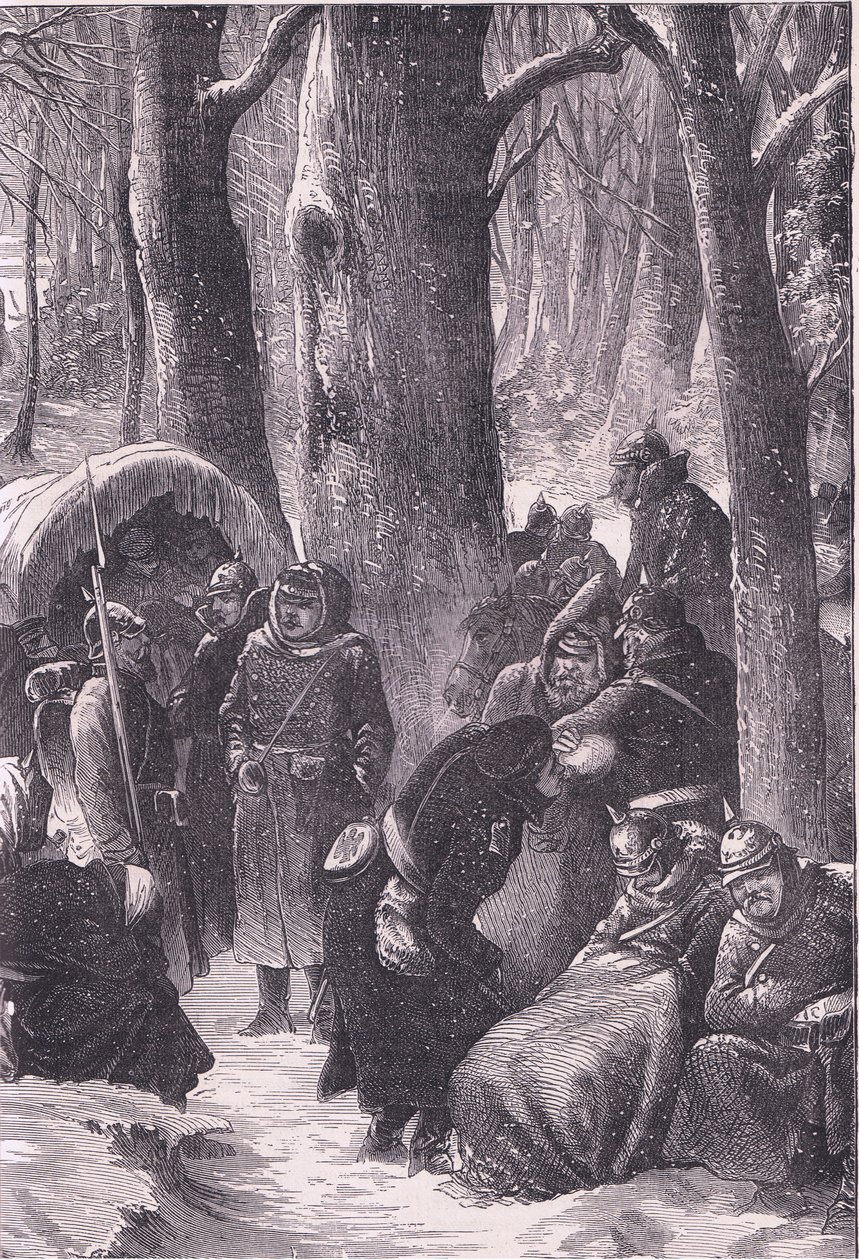 Bivuak i sneen, Cassells historie om krigen mellem Frankrig og Tyskland udgivet af Cassell and Company Limited, ca. 1890 (litho) af German School