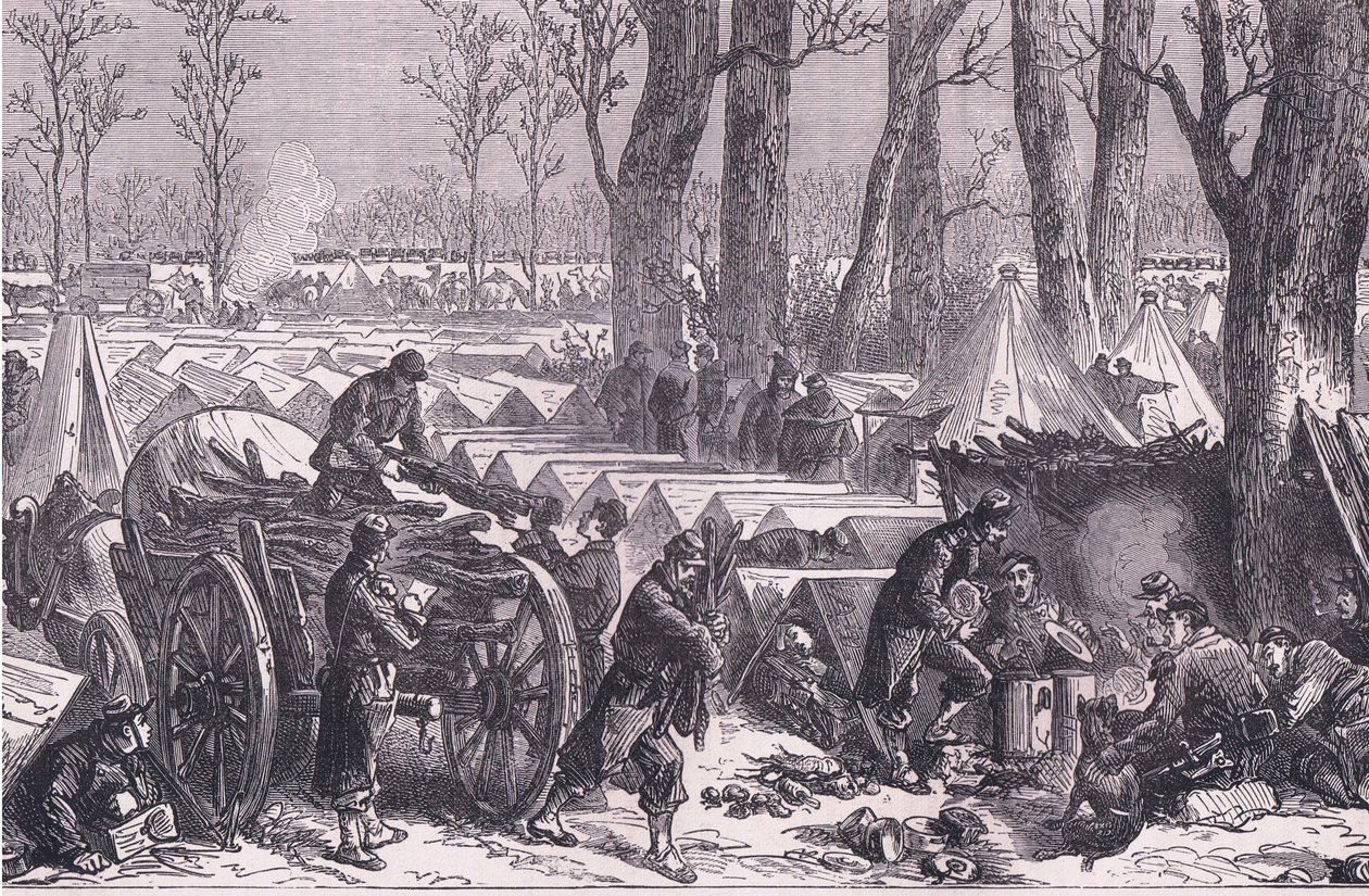 Bivuak af general Du Croys tropper i Vincennes skove, Cassells History of the War between France and Germany udgivet af Cassell and Company Limited, ca. 1890 (litho) af German School