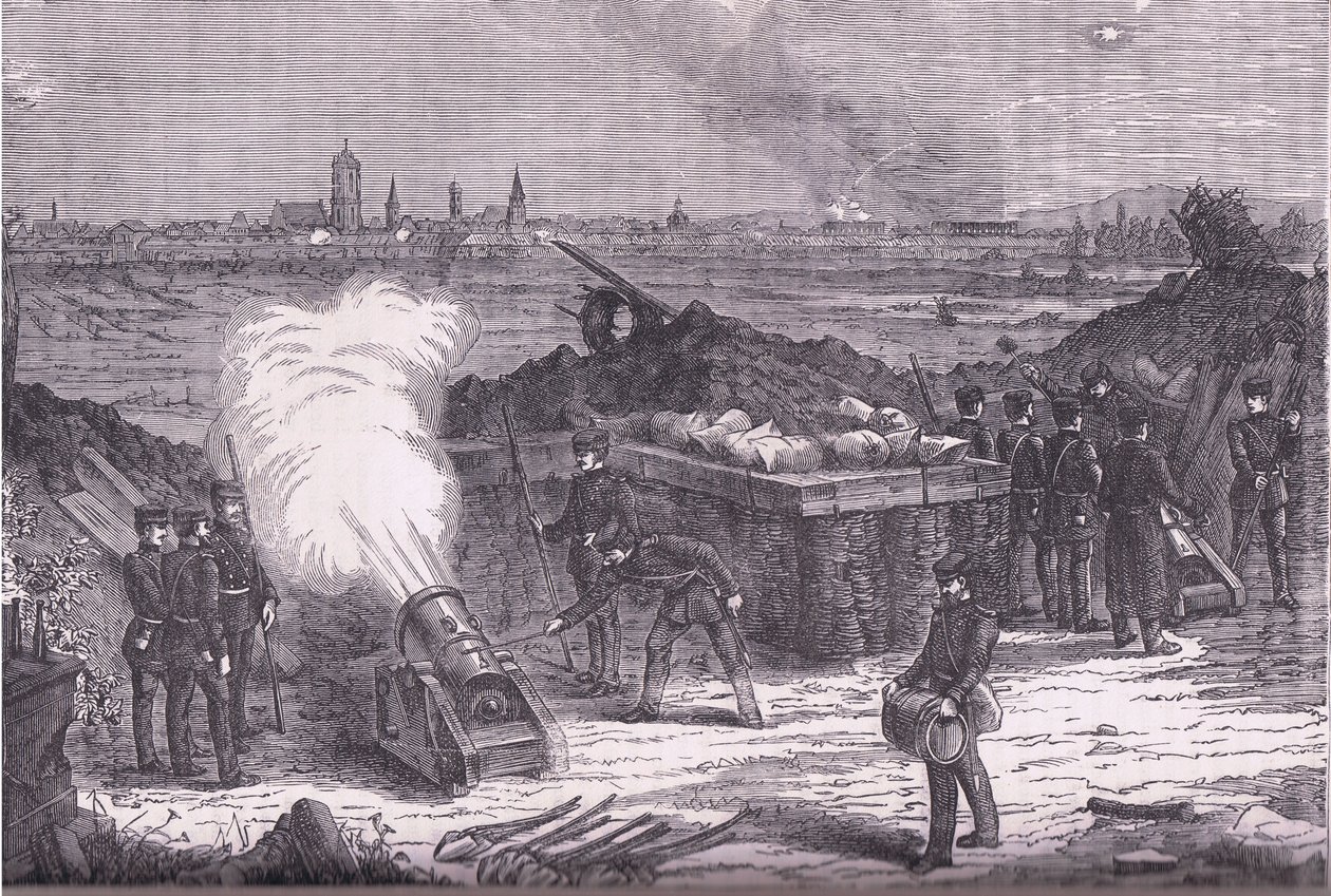 Bombardment of Schelestadt, Cassells historie om krigen mellem Frankrig og Tyskland udgivet af Cassell and Company Limited, ca. 1890 (litho) af German School