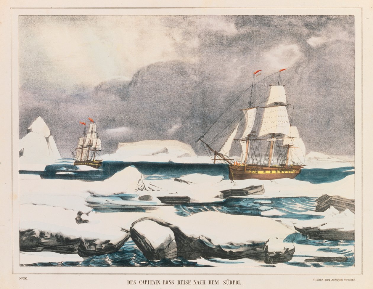 Britisk polarforsker Kaptajn Ross ekspedition til Antarktis, udgivet af J. Scholz, Mainz, mellem 1839-42 af German School