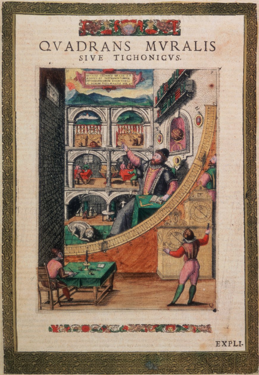 C.45.h.3 Astronomen Tycho Brahe, 40 år gammel, i 1587, blandt sine astronomiske instrumenter, fra `Tychonis Brahe, Astronomi Instaurat Mechanica