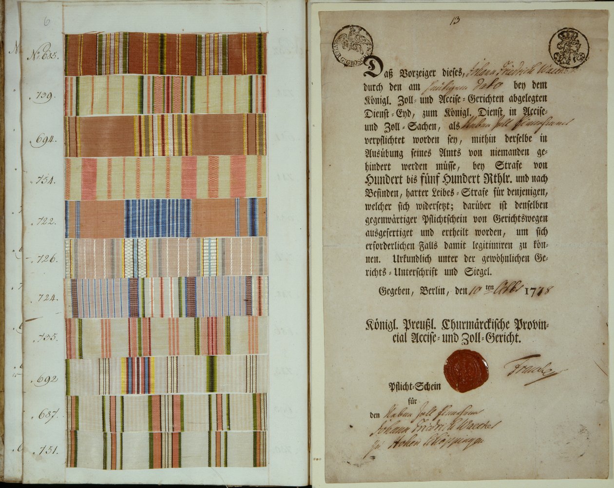 Kampagnebånd og pligtoptegnelse for en soldat i den kongelige preussiske hær, 1778 af German School