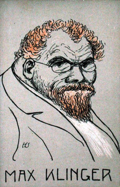 Karikatur af Max Klinger (1857-1920) (litho-farve) af German School