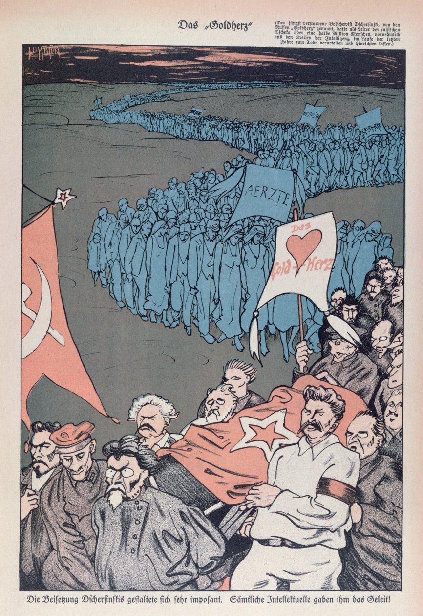 Karikatur af Felix Dzherzhinskys død (1877-1926), grundlægger og direktør for CHEKA af German School