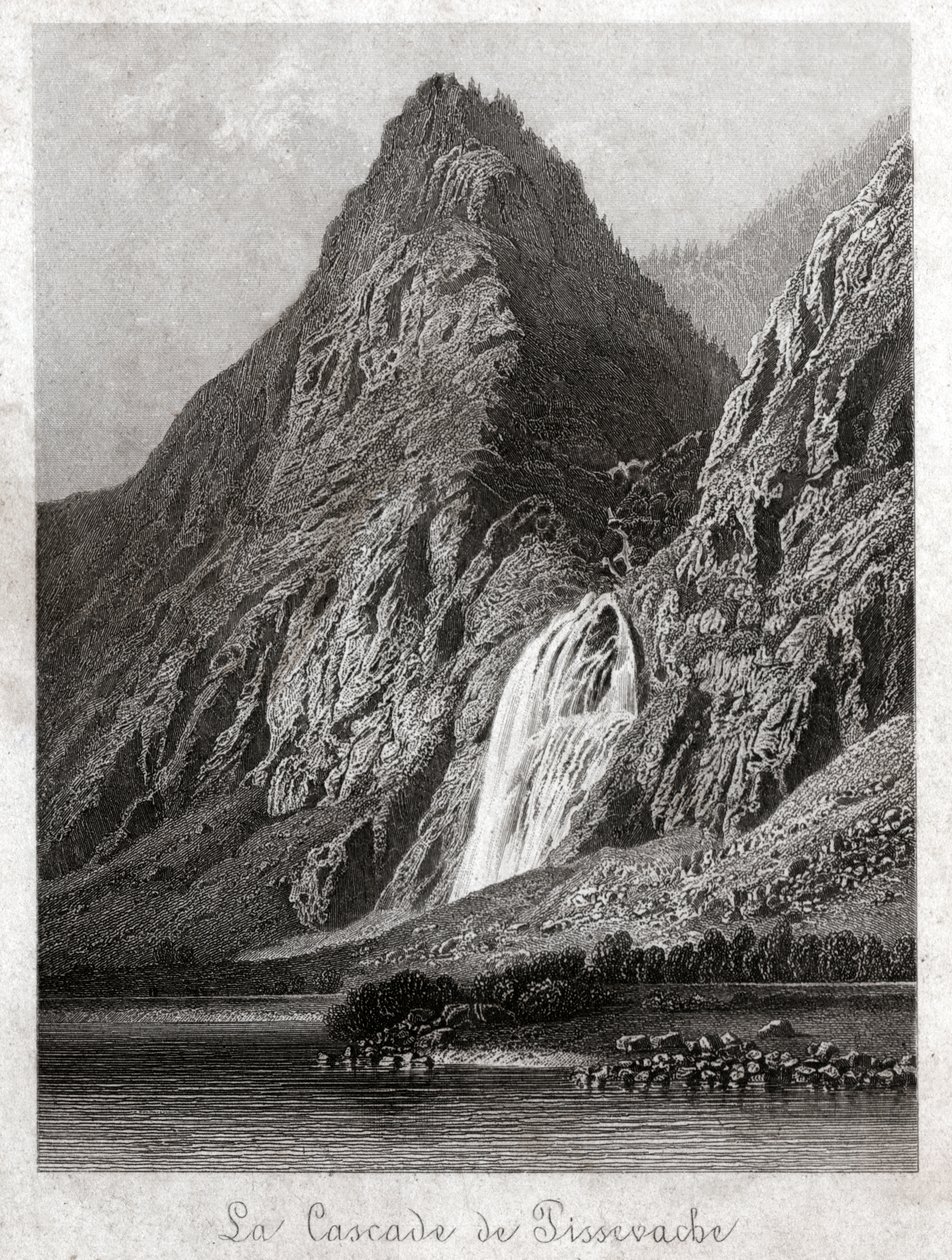 Cascade de Pissevache. (gravering, omkring 1830) af German School