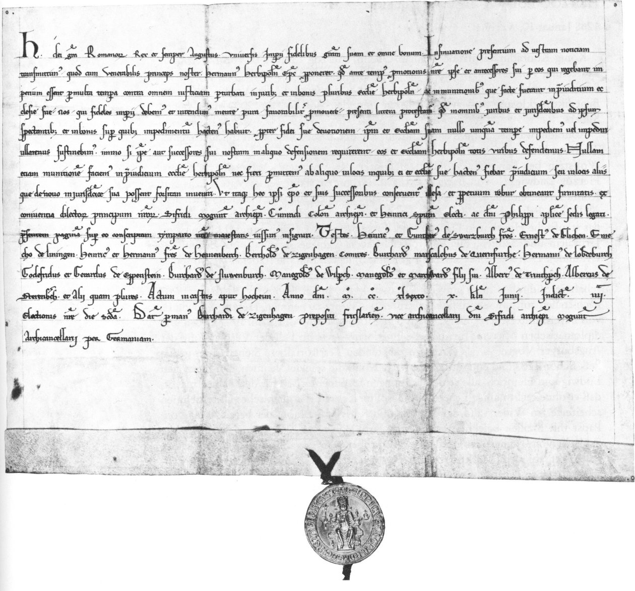 Charter af Henry Raspe, landgrave af Thüringen og tysk antikonge, for biskop Hermann af Würzburg af German School