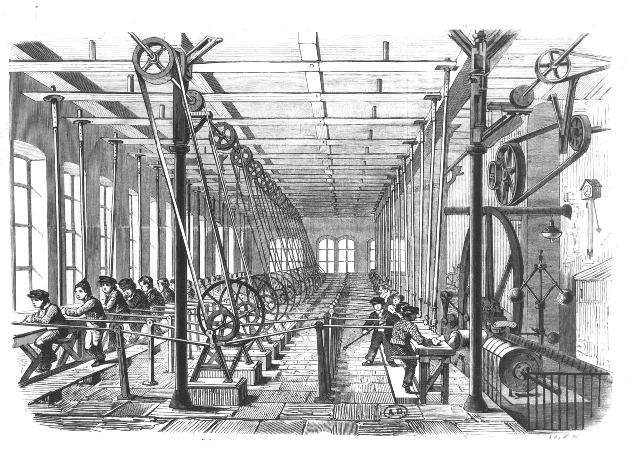 Børnearbejdere i papirfabrikken i Aschaffenburg, Tyskland, 1858 af German School