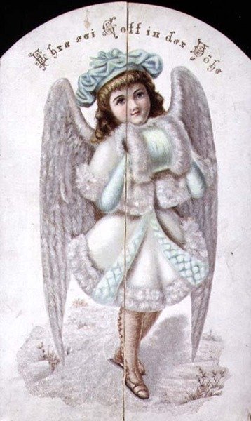 Julekort af en engel med en muffe, tysk, ca. 1880 (tryk) af German School