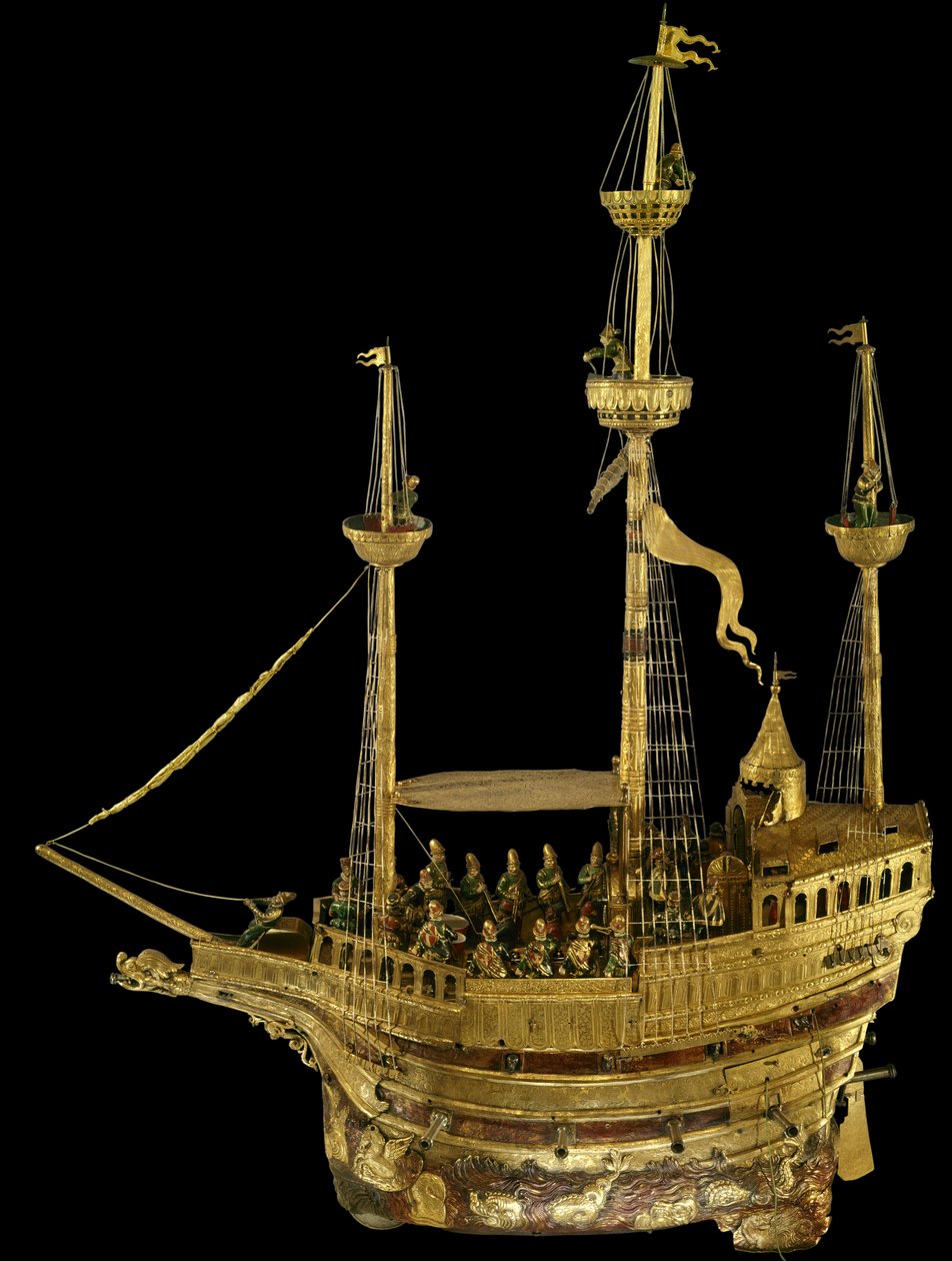 Ur i form af et skib kaldet "" skib af Charles V". Tysk fremstilling fra 1500-tallet. Se, National Renaissance Museum. af German School