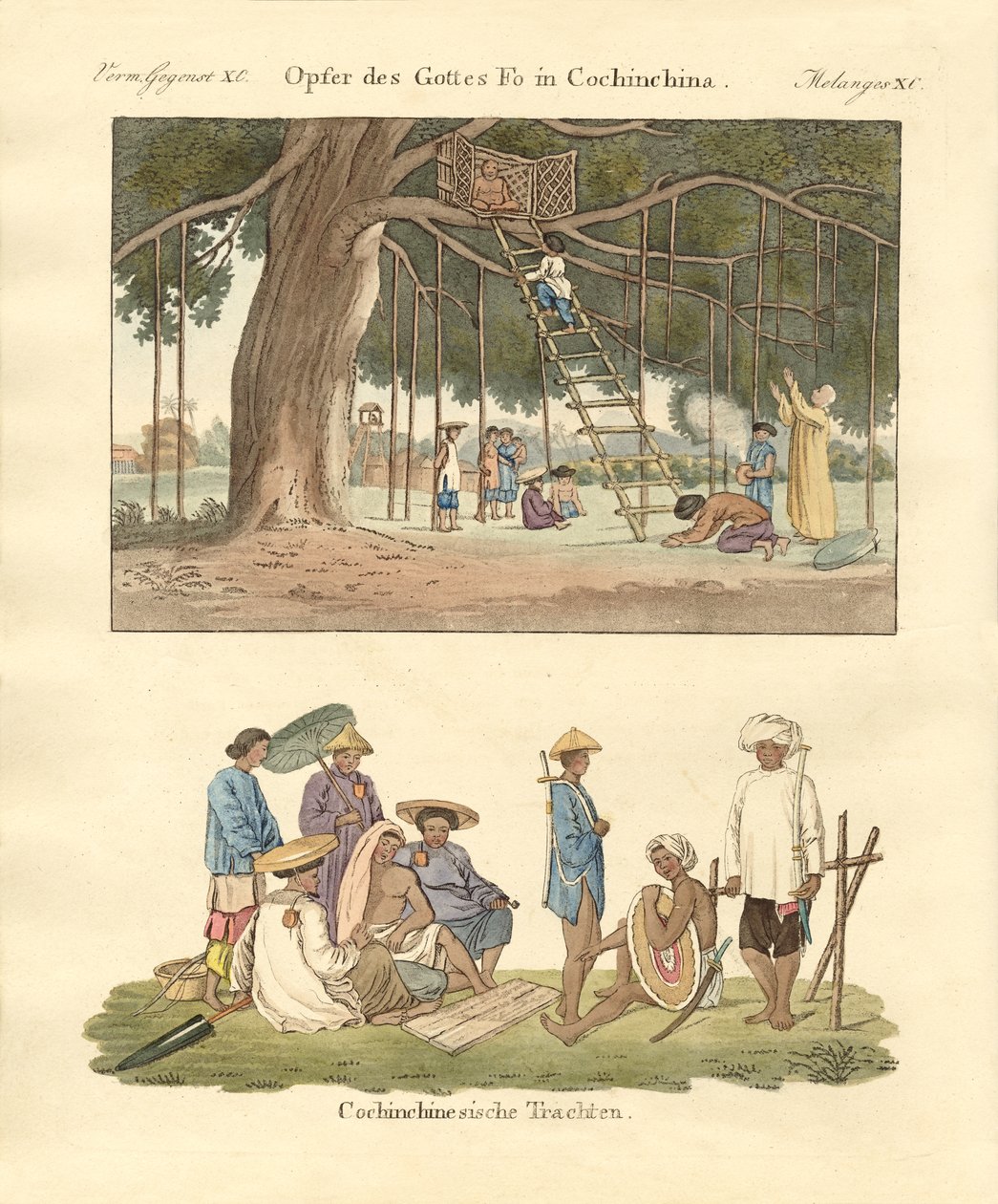 Cochin kinesiske anvendelser og kjoler (farvet gravering) af German School