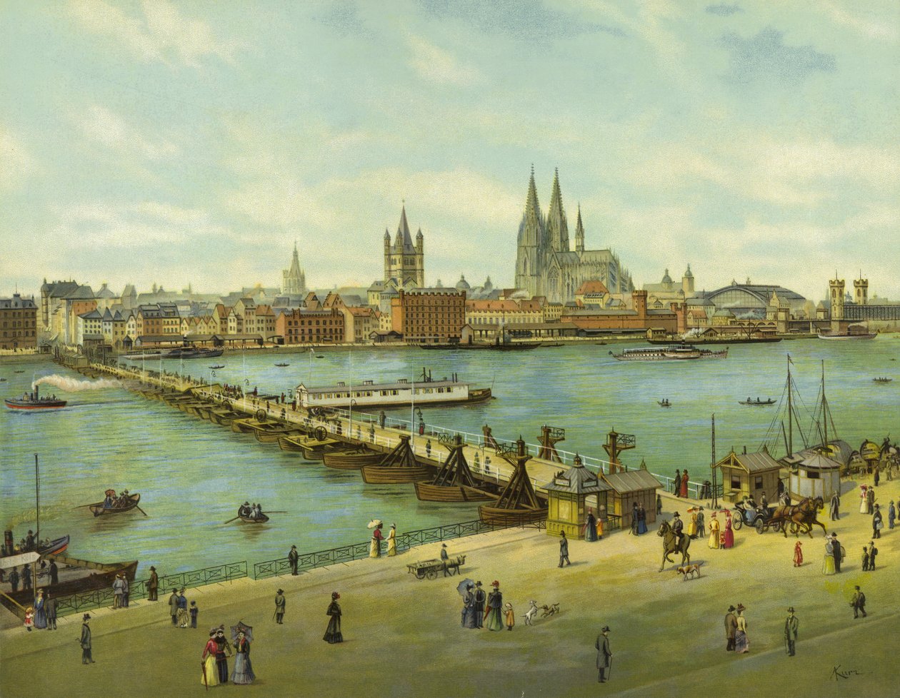 Köln, floden Rhinen (chromolitho) af German School