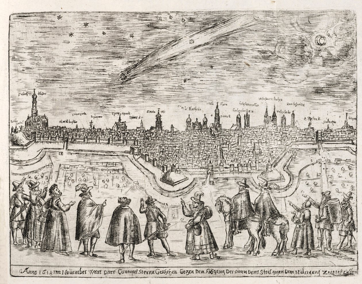 Komet set over Augsburg slutningen af november 1618, pub. 1618. af German School