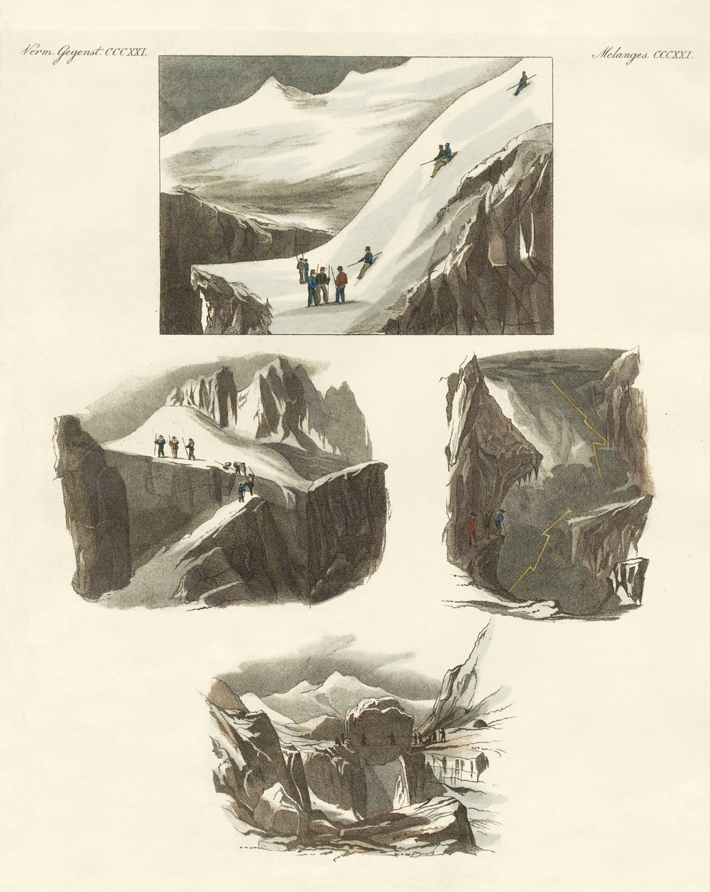 Vedrørende bestigningen af Mount Blanc (farvet indgravering) af German School